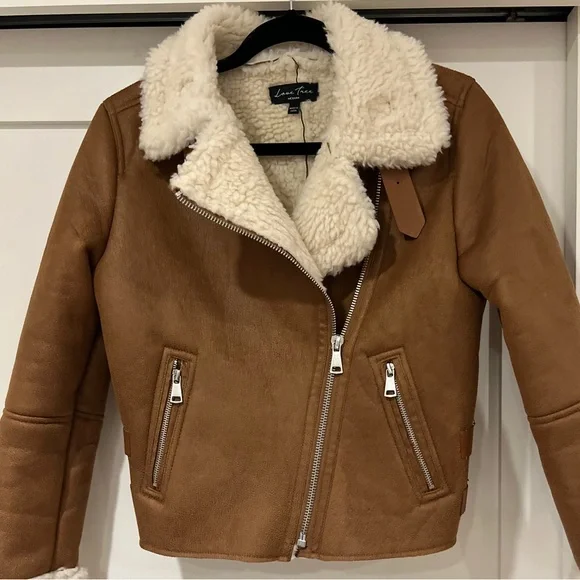 Love Tree Brown Bomber Jacket with Cream Accents - Picture 2 of 4